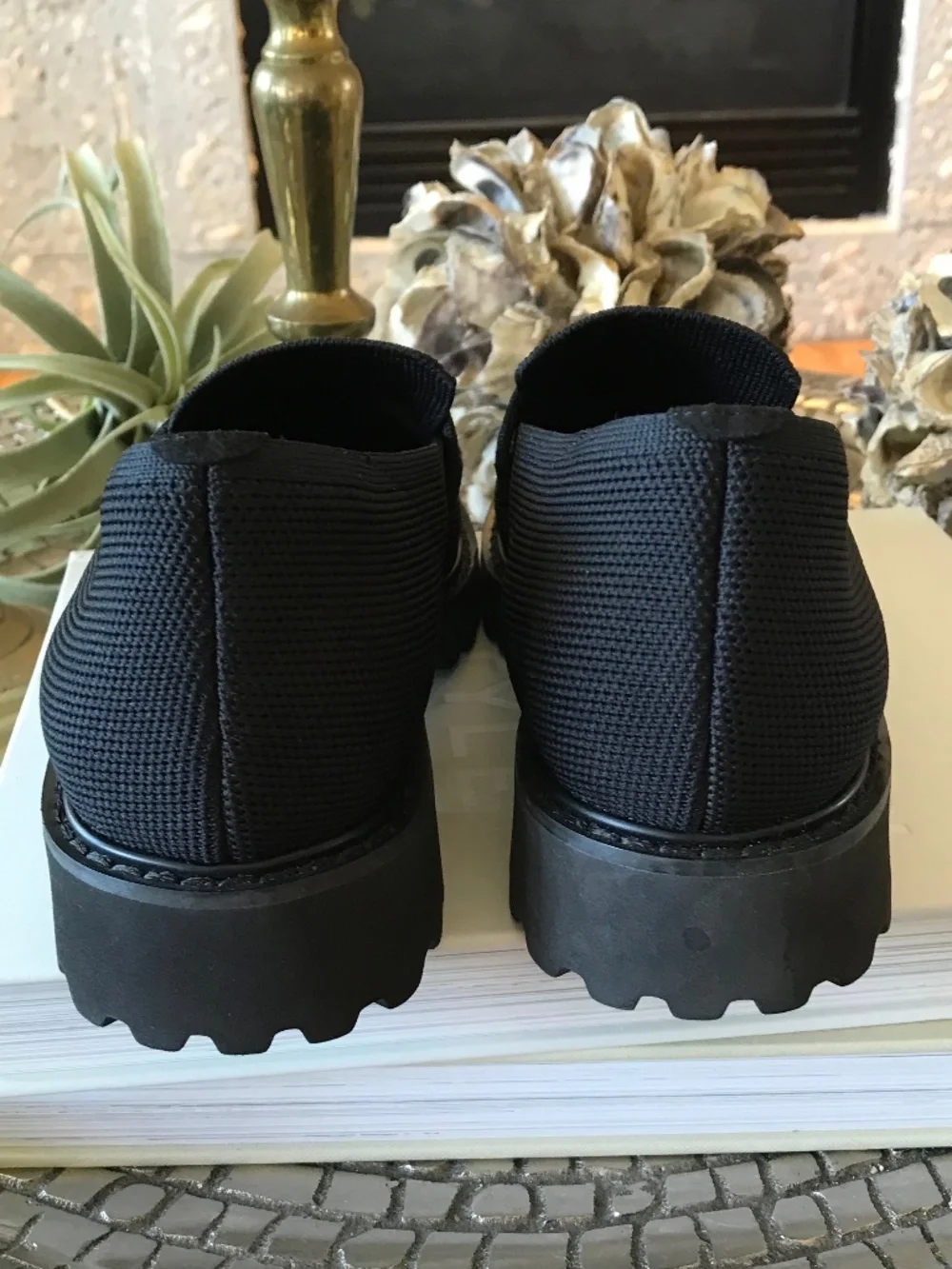 Vivaia Black Platform Loafer - Gold Accent